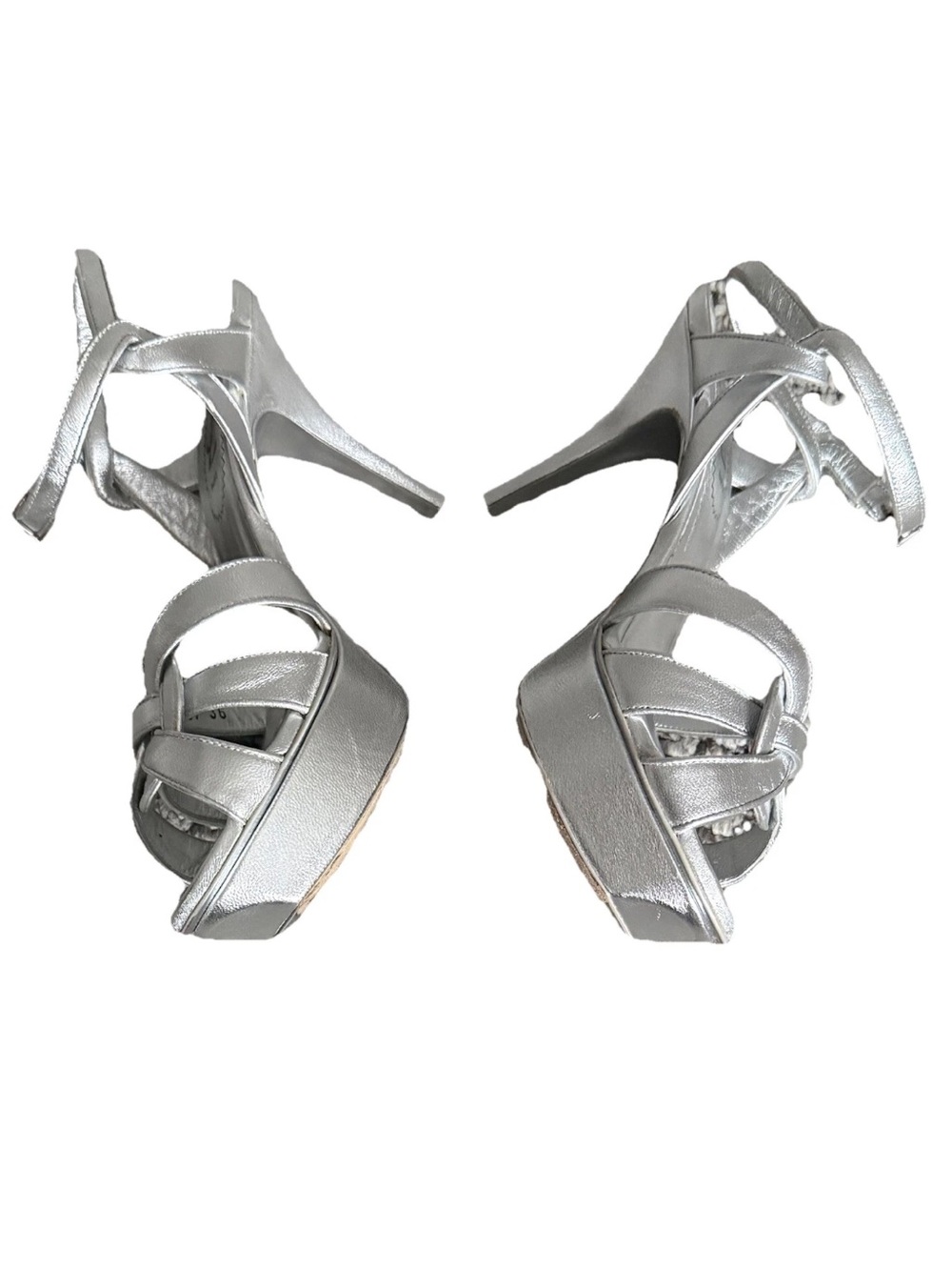 Yves Saint Laurent Metallic Silver Tribute Stiletto Heels Sandals Size 36/6 - Picture 11 of 13